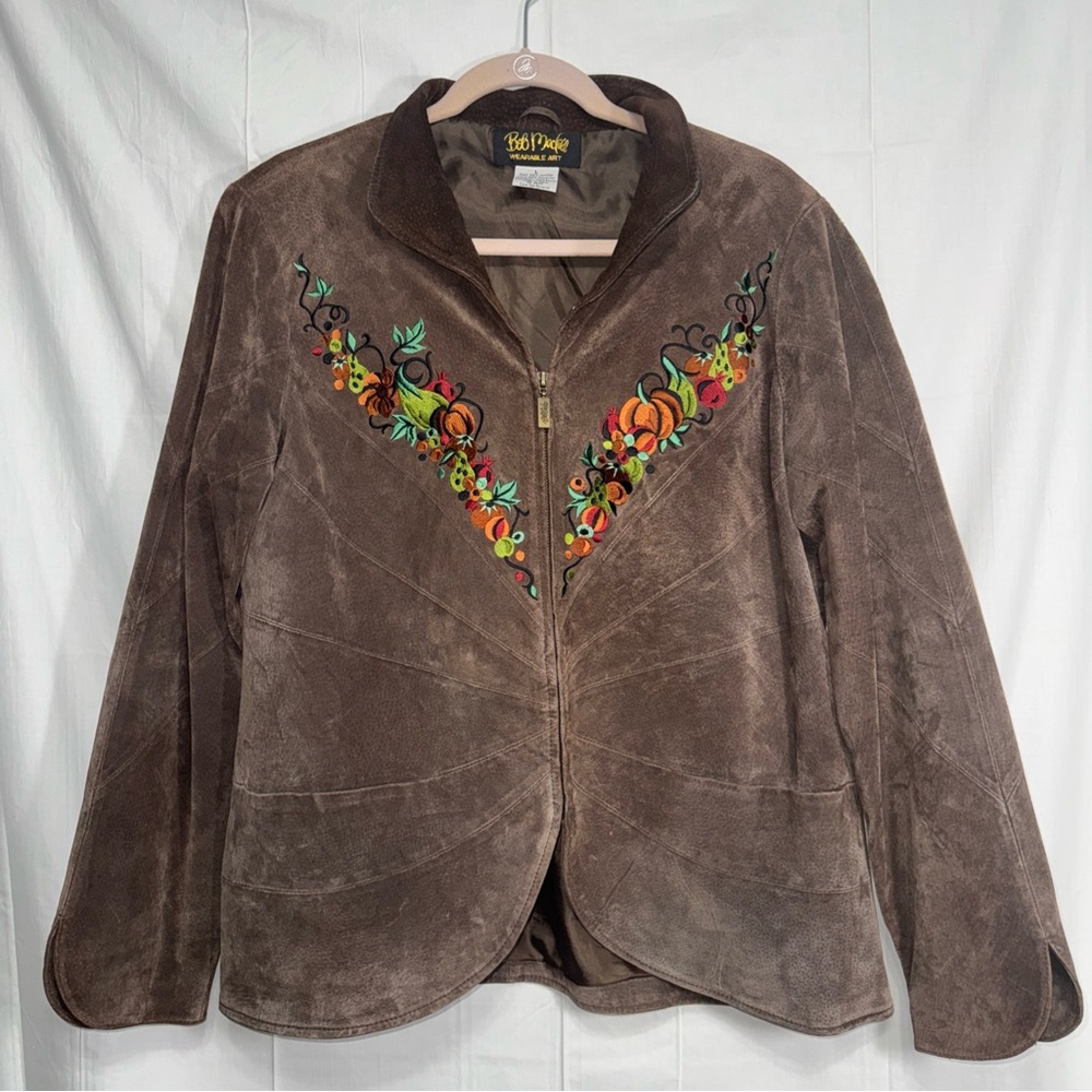 Bob Mackie Suede Wearable Art Jacket Embroidered